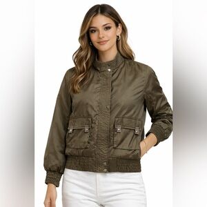 Vintage RW Rainbow West Women Bomber Lined jacket Size Medium Military color